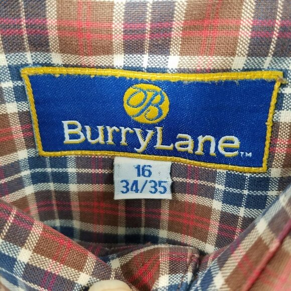 Burry Lane Button Front Blue/Brown Plaid L/S 100% Cotton Shirt Mens 16 x 34/35 - Picture 3 of 8